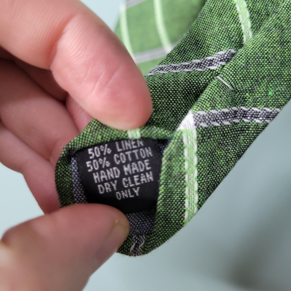 Frank & Buck Green Linen Cotton Blend Academia Plaid Tie - Picture 3 of 3